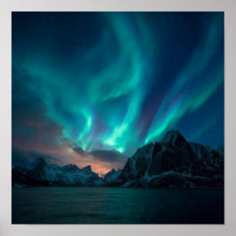 Póster Dramáticas siluetas de la montaña del fiordo con A