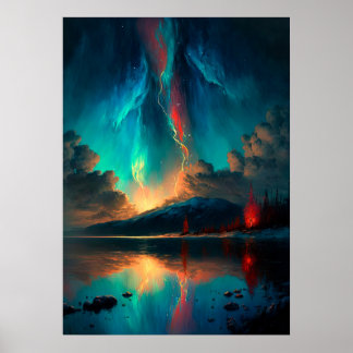 Póster Dramático cielo y cielo azul en el agua