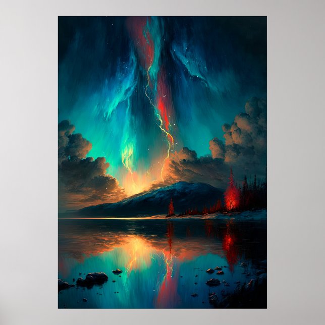 Póster Dramático cielo y cielo azul en el agua (Frente)