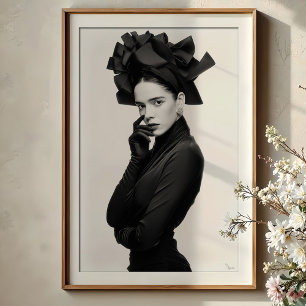 Póster Dramático Gorra de Cinta: Retrato Elegante de Moda