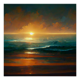 Póster Dramático paisaje de olas del océano azul