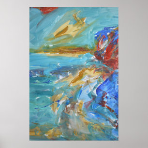 Póster Dramático paisaje marino de acantilado rojo coster