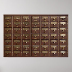 Póster Drawers de catálogo de tarjetas de biblioteca de é