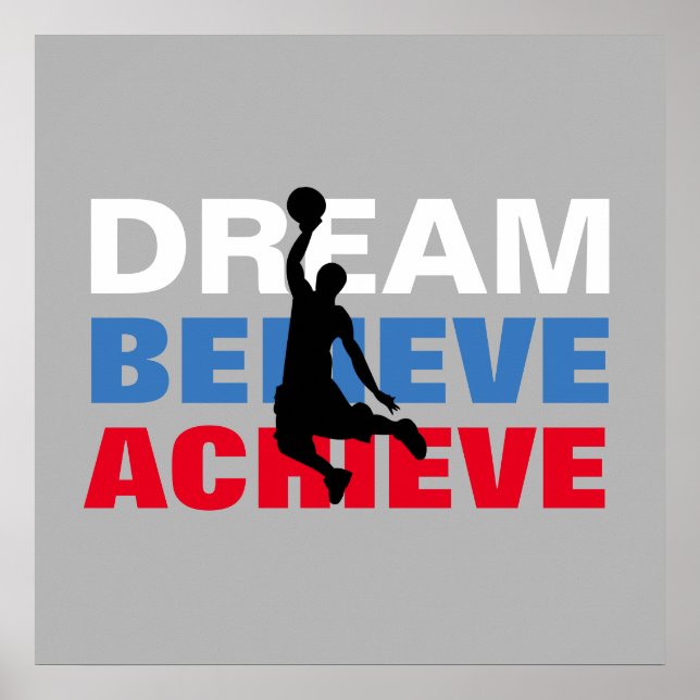 Póster Dream Believe Achieve Basketball Inspirador (Frente)