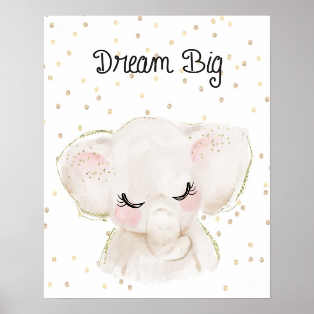 Póster Dream Big Elephant Nursery Wall Art (Frente)