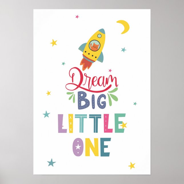 Póster Dream Big Little One Digital Printable Nursery Art (Frente)