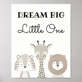 Póster Dream Big Little One Jungle Safari Nursery Art