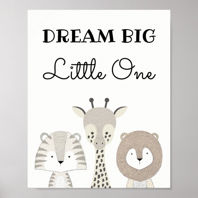 Póster Dream Big Little One Jungle Safari Nursery Art (Frente)