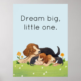 Póster Dream Big Little One Watercolor Puppy Nursery