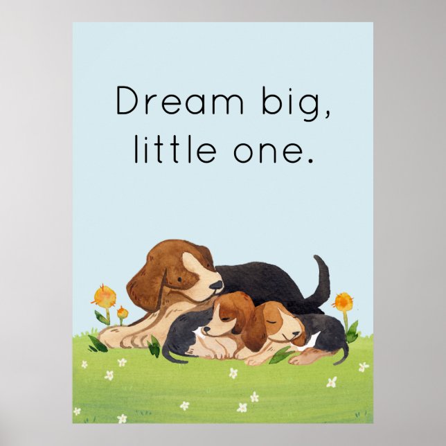 Póster Dream Big Little One Watercolor Puppy Nursery (Frente)