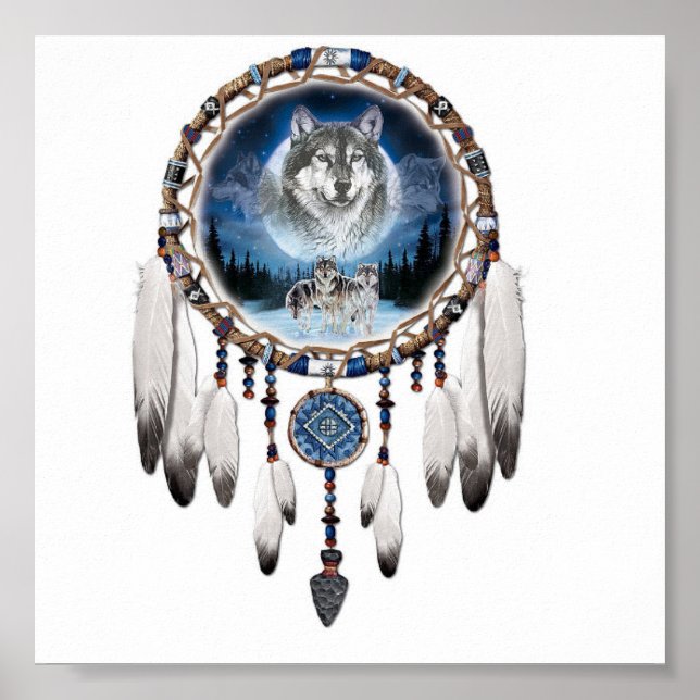 Póster Dream Catcher con antecedentes de lobo (Frente)