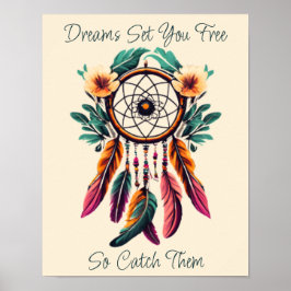 Póster Dream Catcher Floral Watercolor Art