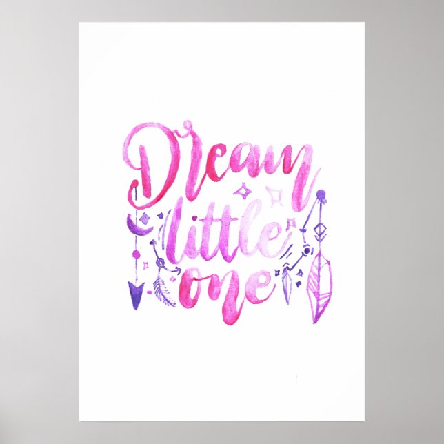 Póster Dream Little One Pink Purple Watercolor Nursery  P (Frente)