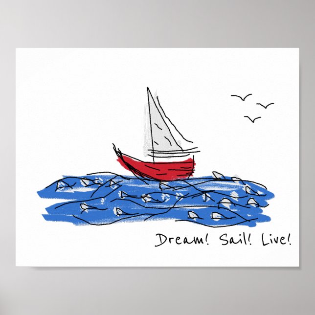 Póster Dream Sail Live Sea Bot Seagulls Sketch Poster (Frente)