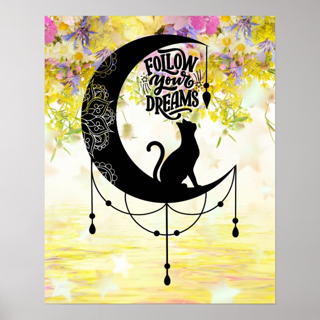 Póster Dreamcatcher con gato | Seguir sus sueños (Frente)