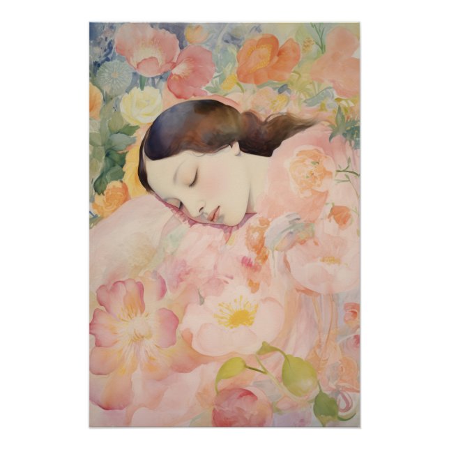 Póster Dreaming in Bloom – Watercolor Sleeping Woman (Anverso)