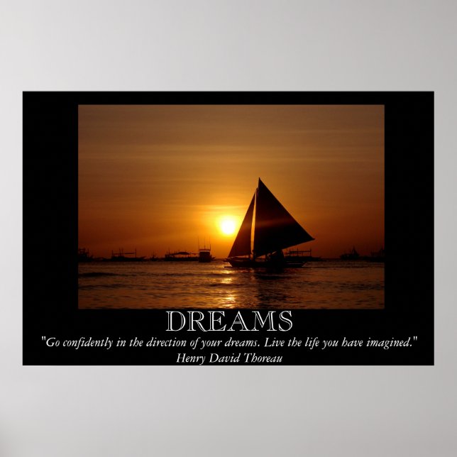 Póster Dreams Sunset Sailboat Poster Motivador (Frente)