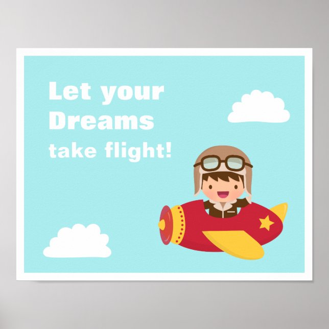 Póster Dreams Take Flight Cute Aviator Pilot Boy (Frente)