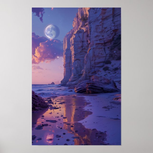 Póster Dreamy Beach Vaporwave Landscape Poster con Rich (Frente)