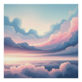 Póster Dreamy Cloudscape Horizon | Soft Pink and Blue Sky