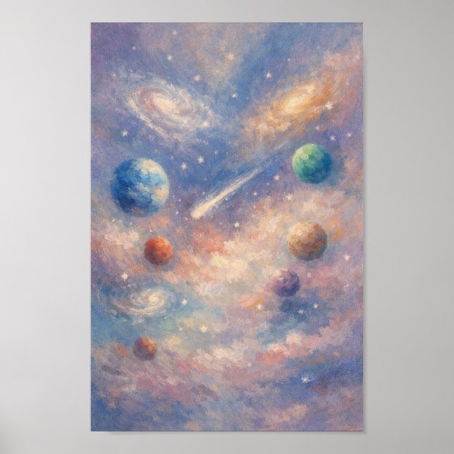 Póster Dreamy Cosmic Art Poster – Impressionistic Planets (Frente)