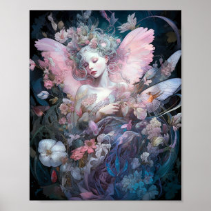 Póster Dreamy Fairy Chica Pink Blue Fantasy Art