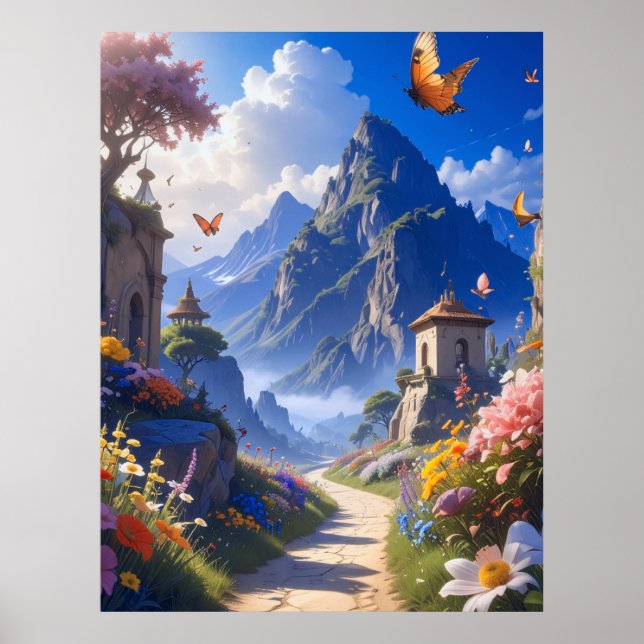 Póster Dreamy Fantasy Landscape Tapestry – Mountains & Bl (Frente)