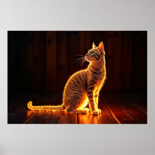 Póster Dreamy feline art oro gato retrato adorables masco