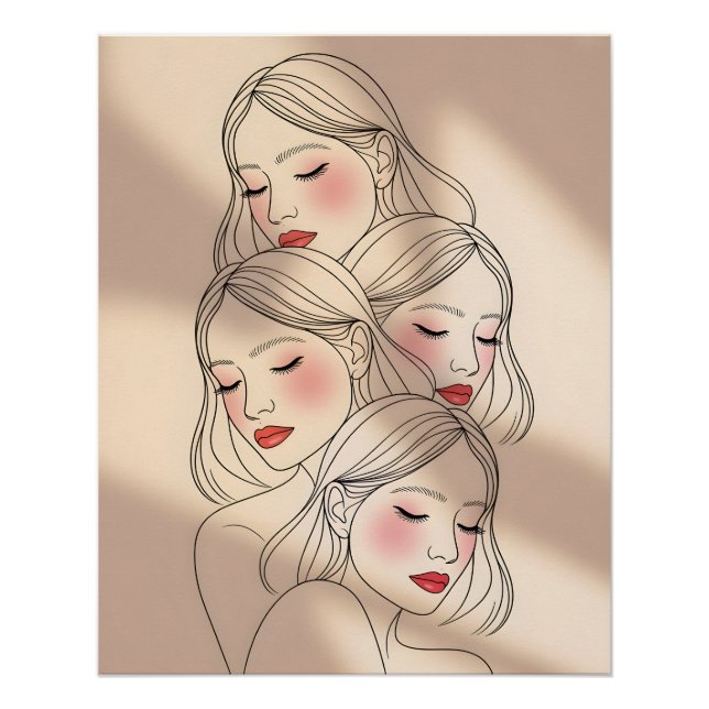 Póster Dreamy Female Faces Print, Closed Eyes, Calming (Anverso)