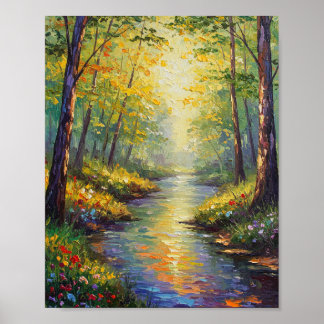 Póster Dreamy Forest Stream | Impressionist Style