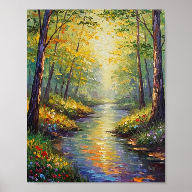 Póster Dreamy Forest Stream | Impressionist Style (Frente)