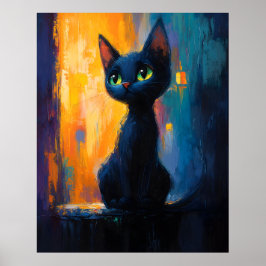 Póster Dreamy Kitten, Black Cat Painting