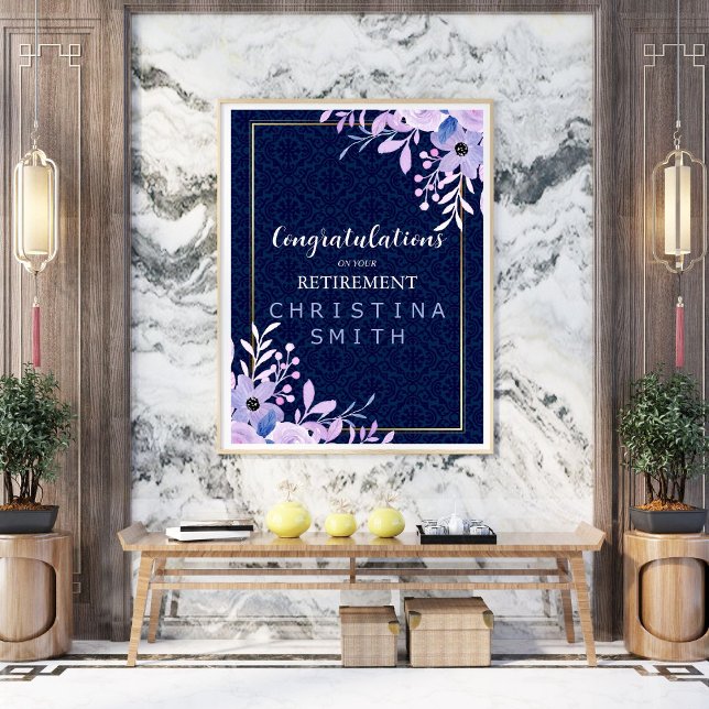 Póster Dreamy Lilac Pastel Watercolor Retirement Fiesta (Dreamy Lilac Pastel Watercolor Retirement Party Poster)