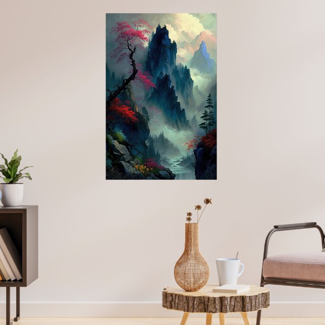 Póster Dreamy Misty Mountain Landscape Poster (Salón 3)