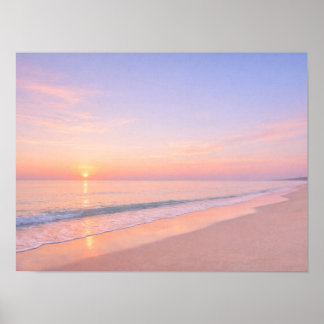 Póster Dreamy Pastel Pink Beach Sunrise Coastal