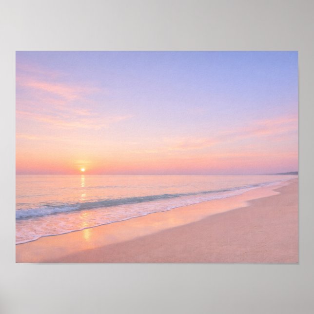 Póster Dreamy Pastel Pink Beach Sunrise Coastal (Frente)