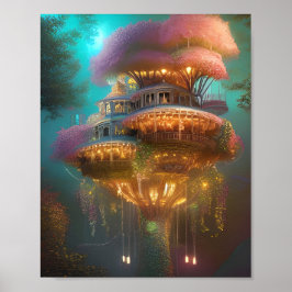 Póster Dreamy Pink Treehouse Digital Art