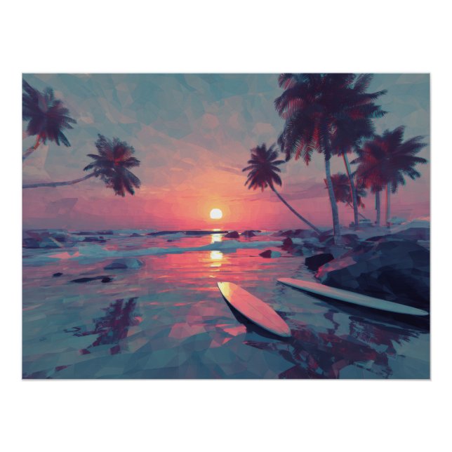 Póster Dreamy Retro Sunset Island Art (Anverso)