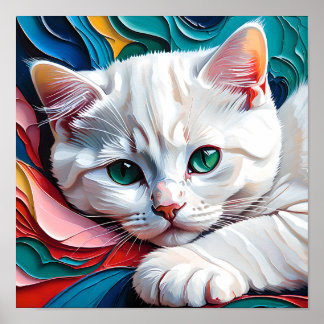 Póster Dreamy White Kitten – Soft Pastel Abstract Cat Art