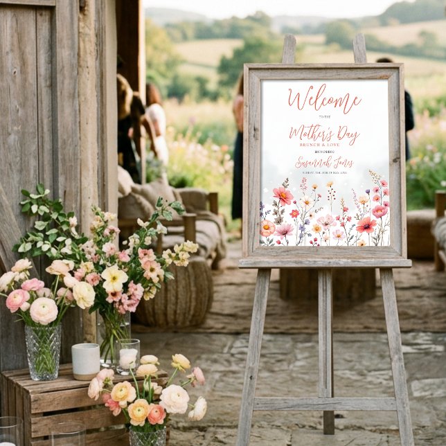 Póster Dreamy Wildflowers Field Mothers Day Event (Dreamy Wildflowers Field Mother's Day Event Welcome Sign Poster. )