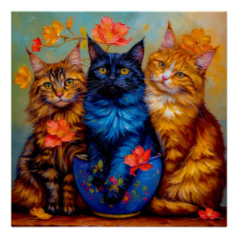 Póster Drei Maine-Coon-Gefährten Portrait