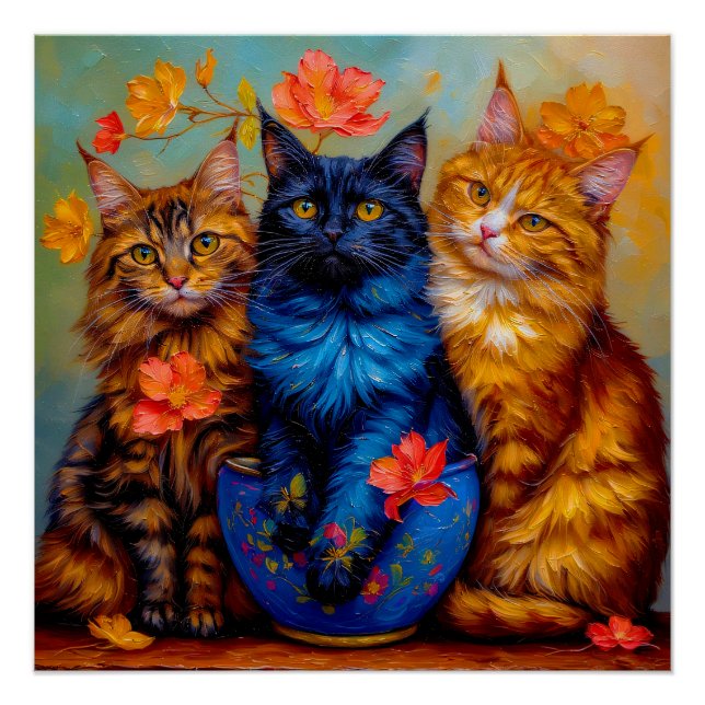 Póster Drei Maine-Coon-Gefährten Portrait (Anverso)