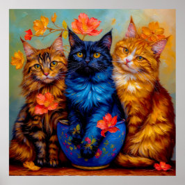 Póster Drei Maine-Coon-Gefährten Portrait