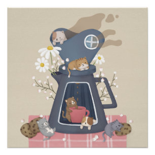 Póster Drenaje y gatitos para café agudo