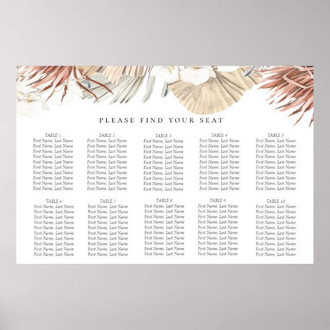 Póster Dried Boho-Chic Botanical Wedding Seating Chart (Frente)