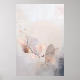 Póster Dried Eucalyptus Leaves Gold Circle Minimal Art