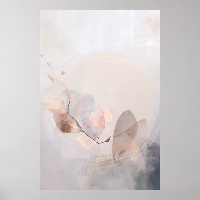 Póster Dried Eucalyptus Leaves Gold Circle Minimal Art (Frente)