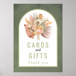 Póster Dried palm, pampas grass sage green wedding poster