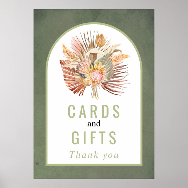 Póster Dried palm, pampas grass sage green wedding poster (Frente)