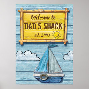 Póster Driftwood Beach House Dad's Shack sign poster